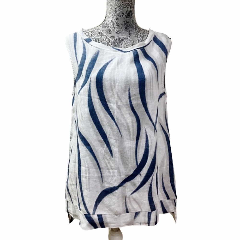 Lagenlook Italian Linen Coastal Lands Downunder Tank Small Luxury Flowy Abstract
